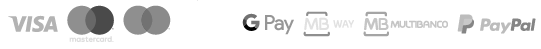 Meios de pagamento aceites: Visa, Mastercard, Google Pay, MB Way, Multibanco e PayPal